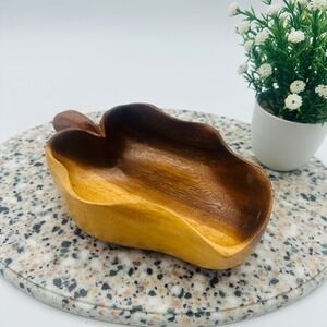 Woodcraft Hawaii Monkeypod Wood Leaf Shaped Bowl Vintage MCM Hand Carved 7.75"